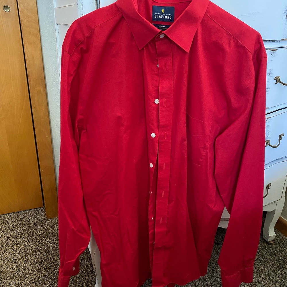 Men’s Stafford Red Button Up Dress Shirt
